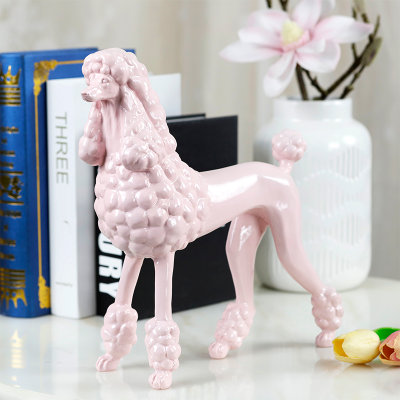 Redeco  Hot Sale Pink Resin Poodle Statue Desktop Ornaments Cute Dog Statue for Gift Home Decoration