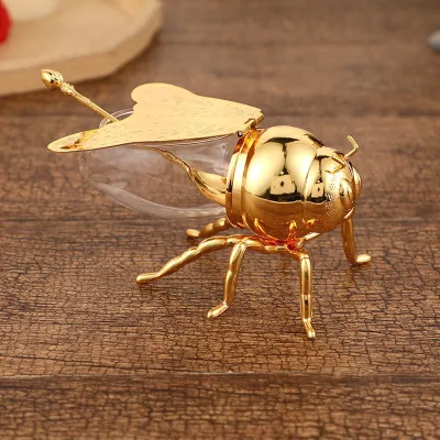 Factory Price Bee Honey Pot with Spoon Decorative Ornament Bee Shape Honey Storage Jar Can Transparent Jar Kitchen Spice