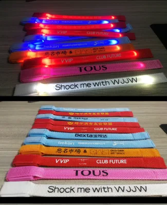 Custom Logo Led Light up Wedding Bracelet Nylon Wristband for Party Gifts Nylon LED Wristband for Night Running Sports