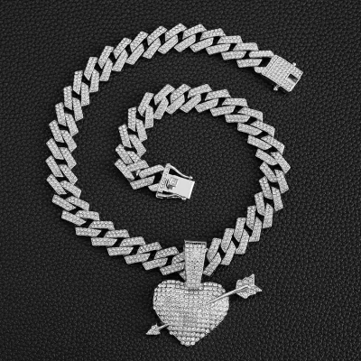 Wholesale Unisex Punk Style Gold Plated Zinc Alloy Cross Shape Crystal Arrow Heart Pendant Necklace Link Chain Party Gift