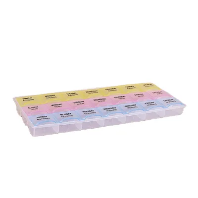 21-Cell Plastic Pill Box with Morning Noon Evening Schedules 3 Times Weekly Manual Pill Organizer Free Sample