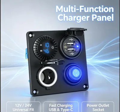 Car Modified Fast Charger Socket Equipped with QC3.0 USB Type-C Ports Supports 12-24V Input Delivers 160W 4200mA Output Display