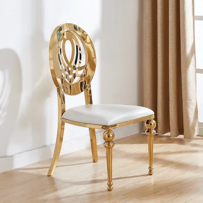 Wholesale Stainless Steel Dining Chairs White Leather Gold High Back Wedding Chairs for Home Bar Apartment Modern Design