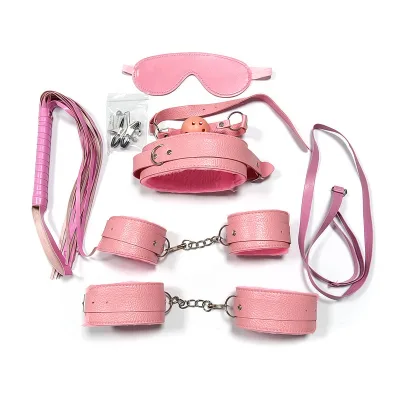 Erotic Positioning Bandage 7pcs/set Faux Leather Fetish Restraint Bondage Kit Whips Collar HandCuffs