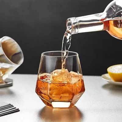 Hexagonal Rhombus Stemless Wine Glass 300ml clear Wine Whiskey Glass Shatterproof Recyclable Glass Tumbler