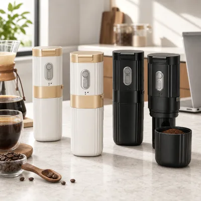 All-in-One Portable Coffee Grinder with Mini Automatic Grinding System Insulated Travel Cup for Home Hand Brew Use
