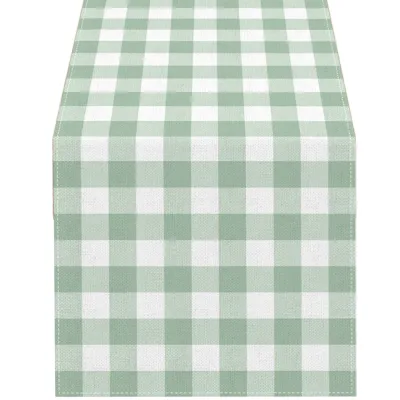Sage Green Geometric Party Linen Table Runner Washable (13" X 72") for Birthday Bridal Baby Shower Home Dining Decor