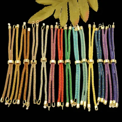 New DIY Milan Wristband Semi-Finished Product, Gold-Threaded Woven Red , Adjustable Push-Pull Color Retention Metal Ele