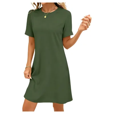 Factory Direct Women Soft Plain Short Sleeve Tshirt Dress Loose Crew Neck Mini Sundress Summer Casual Ladies Outfit Dress