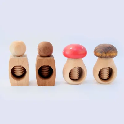 Handmade Mediterranean Kitchen Tools Wood Aluminum Nutcracker with Mushroom Shape Manual Walnut Opener for Vegetables Fruit