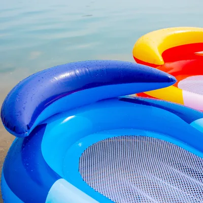 Portable PVC Inflatable Pool Float with Mesh Floating Leisure Bed with Backrest for Water Entertainment