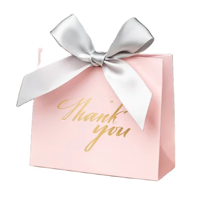 Folding Paper Box with Bow Wedding Candy Gift Packing Box with Ribbon