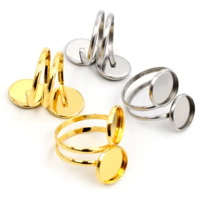 Silver Plated Gold Stainless Steel Adjustable Ring Settings Blank/Base Fit 12mm Glass Cabochons Buttons Ring Bezels