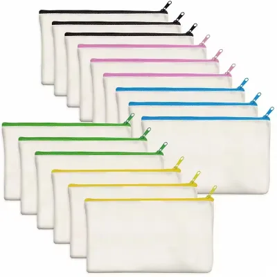 For High Quality Portable Makeup Bag 2025 Fashionable DIY Blank Cotton Canvas Zipper Student Pencil Case Stationery Cosmetics