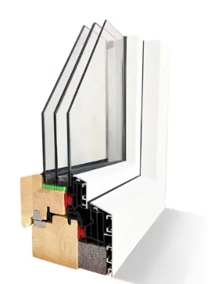 PENJOY Passive House Aluminum Clad Oak Tilt Turn Window Triple Glazed Low-E Argon Low U-Value Energy Efficient PHI Certified