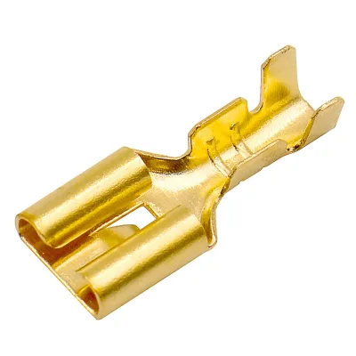 6.3mm Gold Plated Female Spade Crimp Terminals Self Lock Quick Splice Connectors with Insulating Sleeves for Electrical Cable