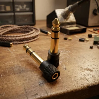 6.35MM 1/4 Male 3.5MM 1/8 Female 3-Pole Stereo Plug Gold/Black Copper Audio Adapter for Microphone Use Short Circuit Protection
