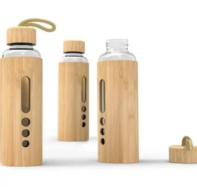 20oz 550 mL Wide Mouth Eco Friendly Bamboo Glass Water Bottle with Bamboo Lid