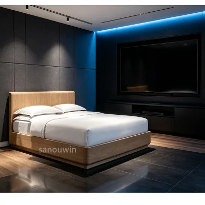 High-end Modern Style Ok Wooden Bed Premium TV Room Bedroom Furniture Set Audio Indoor Living Household Bed Set