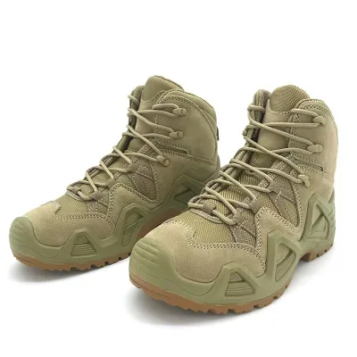 High-top Tactical Boots for Outdoor Hiking, Fitness, Desert Training, and Water-resistant.