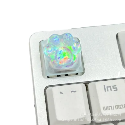 Best Seller Cute Resin Epoxy Crushed Ice Cat Paw Keycaps Individual Creative Cross-Axis Mechanical Keyboard Translucent Keycaps