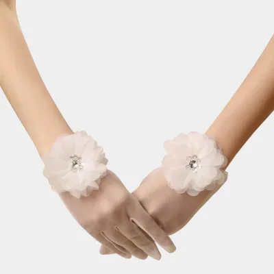 Tulle Flower Cheap Price White Wedding Dress Gloves Wholesale