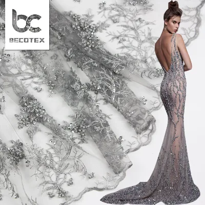 New Arrival Luxury Beaded Lace Fabric Bridal Beaded Lace Beaded French Lace Fabric for Evening Party