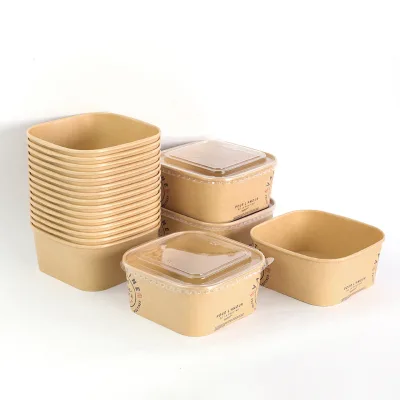 Kraft Paper Disposable Lunch Box Salad Bowl Square Takeaway Packaging Camping Bento Recyclable Modern