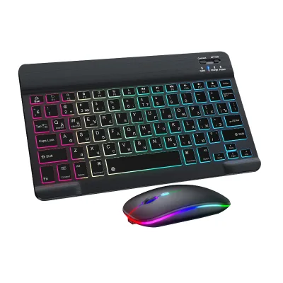 Arabic Colorful Luminous Wireless Keyboard Mouse Set Tablet Spanish Teclado Y Rice Russian Office Keyboard and Mouse Combo
