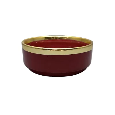 Gold Rim Designs 6\" Ceramic Dog Bowl with Red Color W/gold Rim Pet Bowls & Feeders