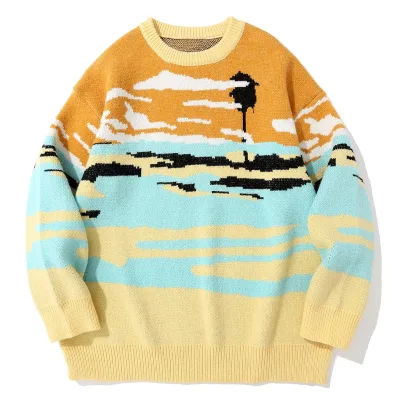 DiZNEW Landscape Jacquard Wool Sweater for Young Boy Loose Sweater