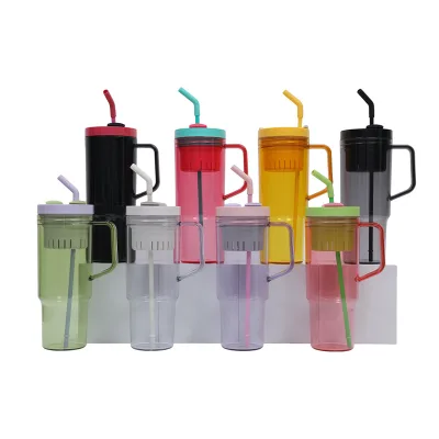 2025 New 40oz Large Capacity Portable Drink Cup with Plastic Handle Car Cup and Beer Cup with Straw
