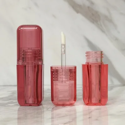 Square Transparent ABS Plastic Lip Gloss Tube with Brush Empty Lip Oil Cosmetic Packaging Hot Stamping Custom Logo