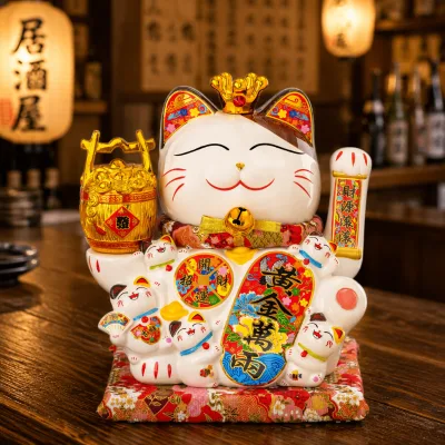 Luxury 15 16 Inch Ceramic Maneki Neko Full Hand Painted Wealth Attracting Shop Opening Decor