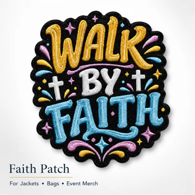 Custom Walk by Faith Embroidered Patch Inspirational Letter Badge for Jackets Bags Event Merch Gift Supplier Bulk
