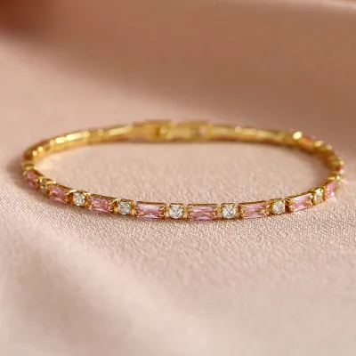 Fashion New Colorful Zircon Iced Out Bling Tennis Bracelet Copper Gold Plated Zircon Diamond Bracelet