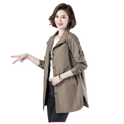 Thin Large Size Women's Autumn Winter Windbreaker Coat for Middle-aged Jacket