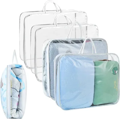 Clear PVC Wire Bag With Zipper for Blanket and Quilt Transparent PVC and Non Woven Bag for Packaging Duvet Clear Pillow Bag