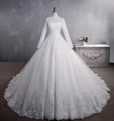 NDB10801 New Fashion High Quality Long Sleeves Style Light Latest Muslim Wedding Dress Bridal Gowns