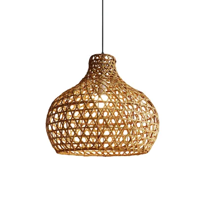 Wabi-sabi Bamboo Rattan Chandelier Hand Woven Modern Chinese European Art Pendant Light with French Style for Restaurant Use
