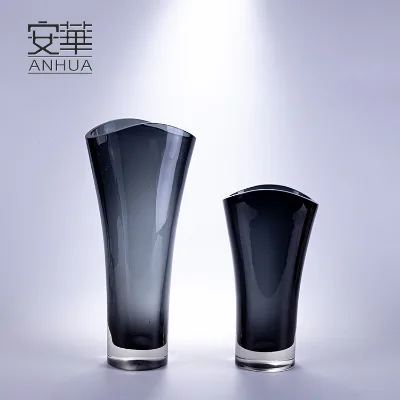 Classic Solid Color Handmade Glass Vase Smokey Grey Color Glass Vase