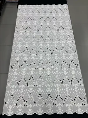 100% Cotton Voile Border Eyelet Floral Embroidery Fabric From Manufacturer for Women and Girls Ceremonial Dress Fabric