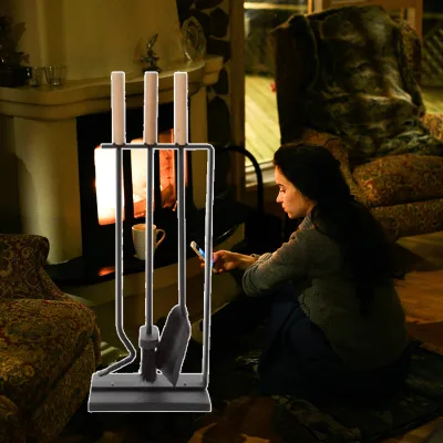 Decentcrafts Wrought Iron Fireplace Tool Set Modern Style Dual-purpose Decor Function