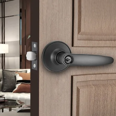 Ergonomic Teardrop Lever Handle With Stepped Round Rosette Anti-Fingerprint Matte Finish for Indoor and Outdoor Doors