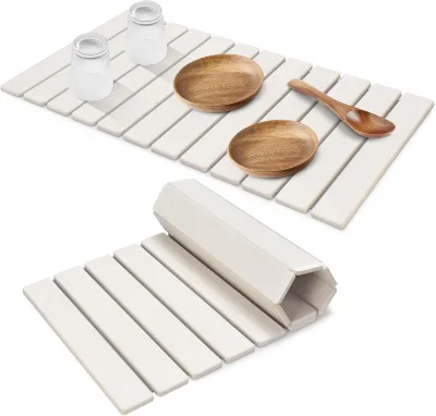 Fast Drying Non Slip Eco Friendly Earth Mat Folding Kitchen Bathroom Shower Floor Mat Foldable Diatomit Stone Bath Mat