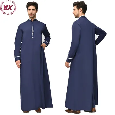 Fashion Luxury Moroccan Men Arabic Long Sleeve Embroidery Thobe