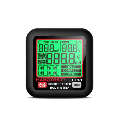 HABOTEST HT97D Automatic Three-pin Leakage Switch Detection Tester with LCD Display Battery Powered EN61010-1 Certified