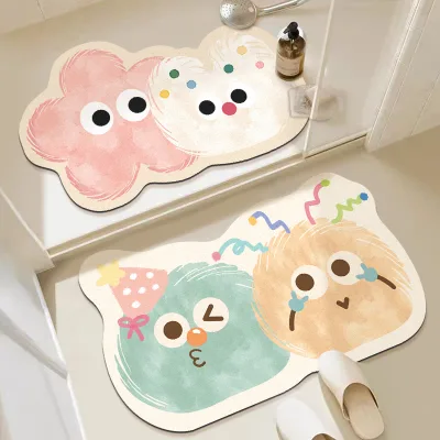 Factory Wholesale Cartoon Alien Bathroom Absorbent Non-Slip Quick-Drying Floor Mat with Machine Washable Diatom Mud Design