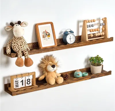 High Quality Shabby Chic 36 Inch Pine Wood Nursery Book Shelves Picture Ledge Shelf for Wall for Kids Room