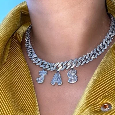 Drop Shipping Personalize Name Rapper Jewelry Full 5A Cubic Zirconia CZ Paved Custom Rectangle Letter DIY Initial Name Necklace